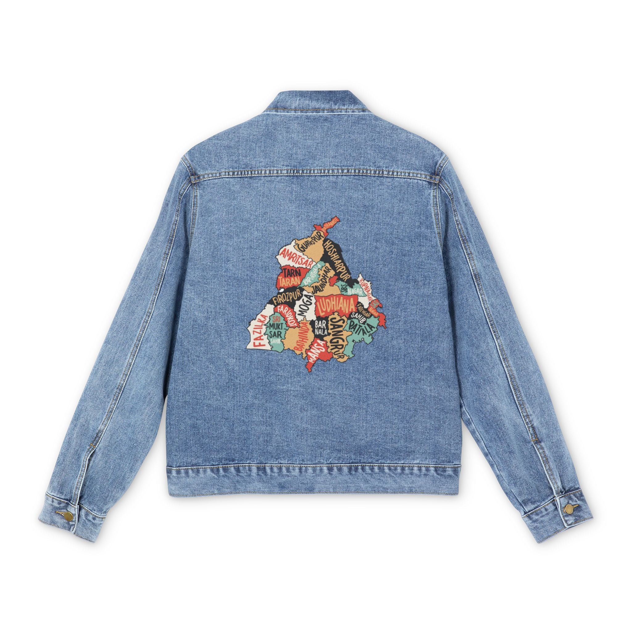Denim Jacket — Colorful Patchwork Back Embroidery