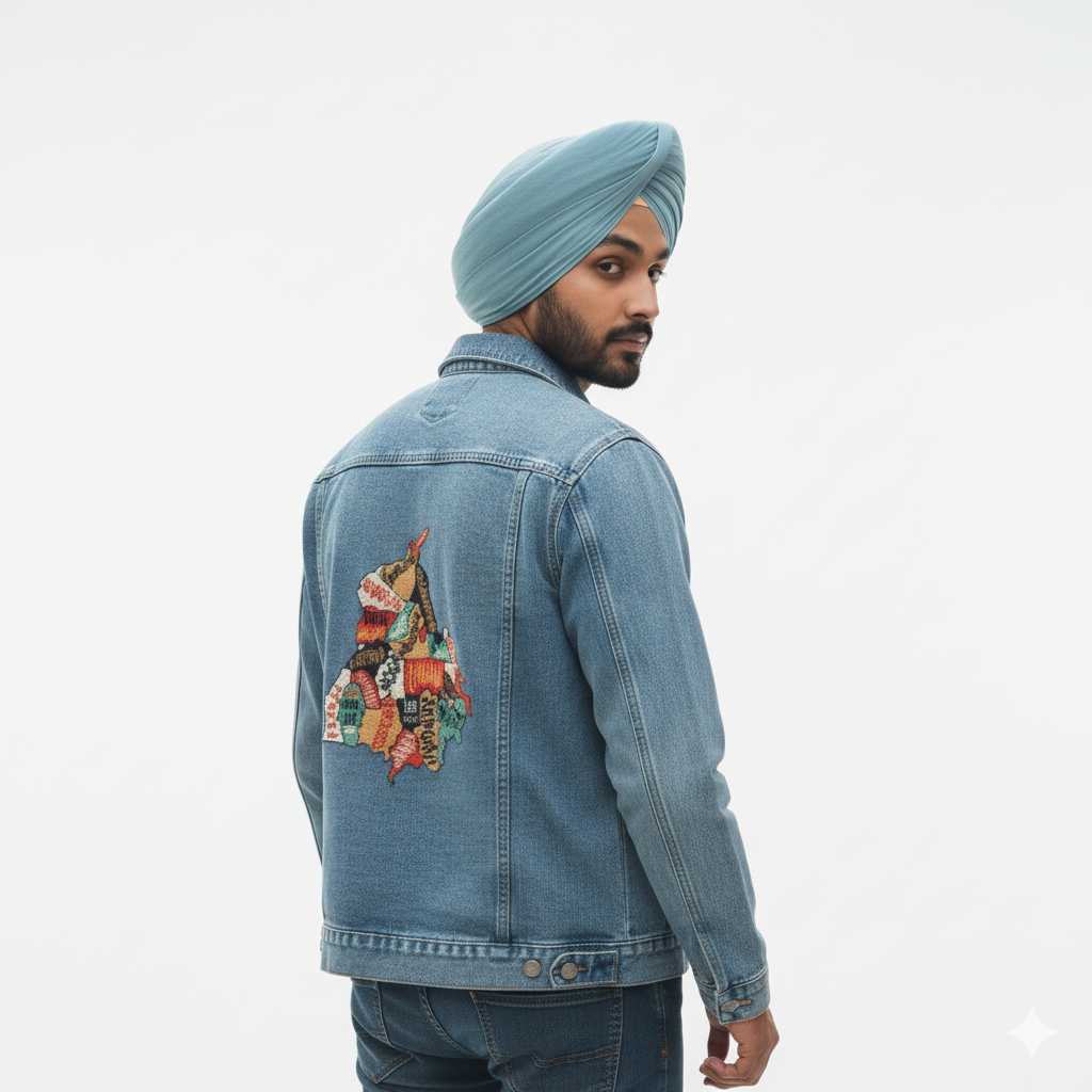 Denim Jacket — Colorful Patchwork Back Embroidery