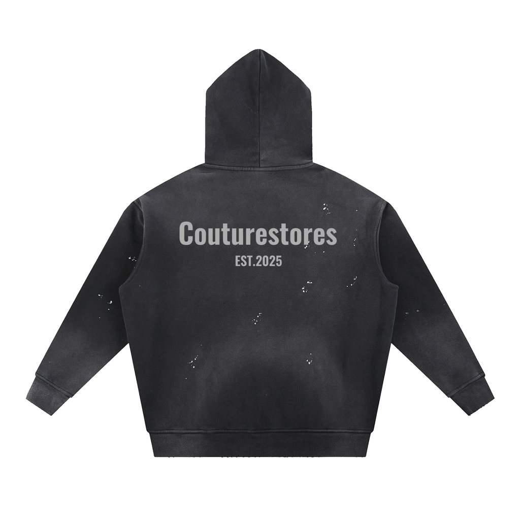 Vintage Washed Frayed Fleece Hoodie