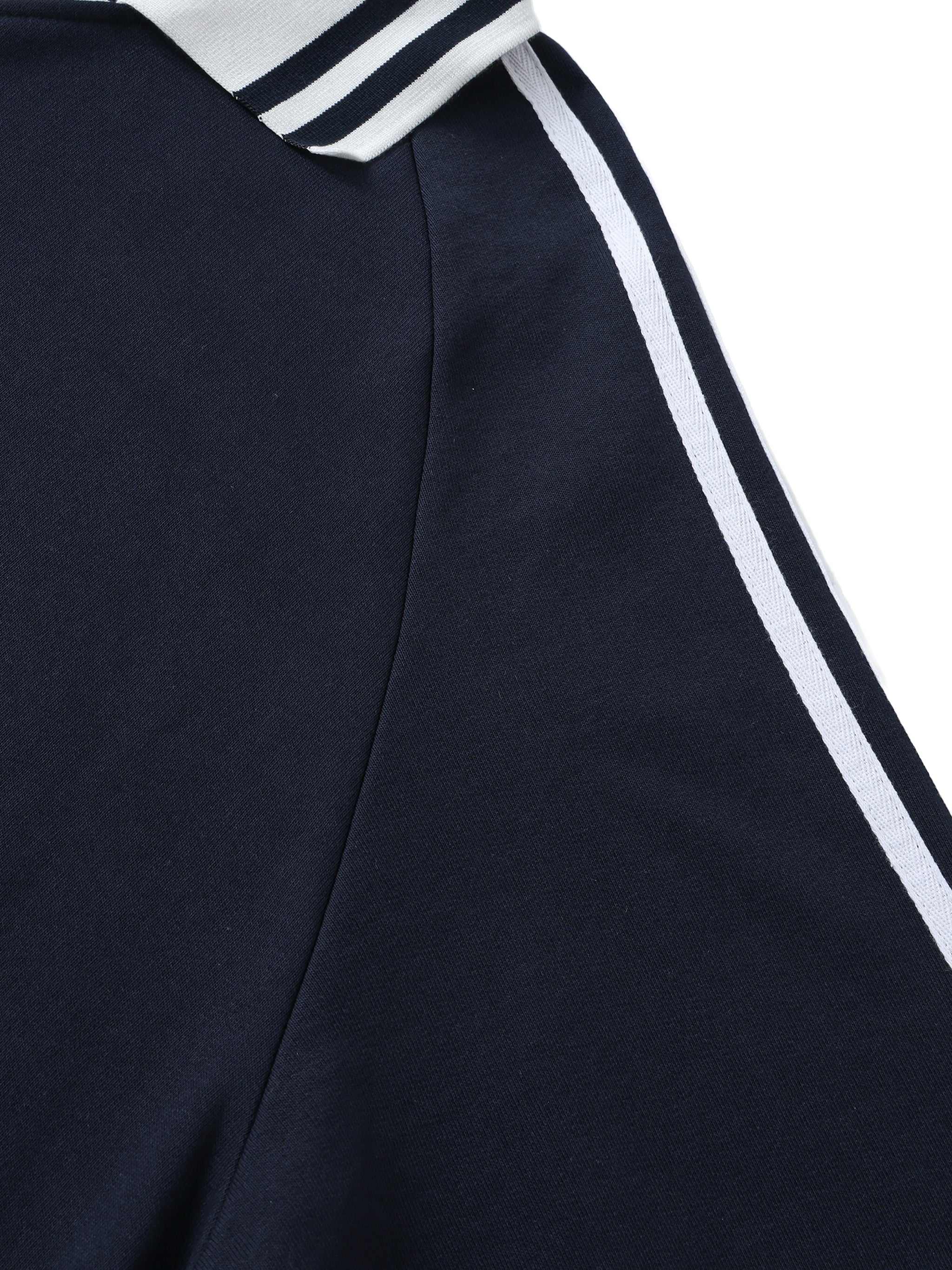 Contrast Striped Lapel Collar Sweatshirt