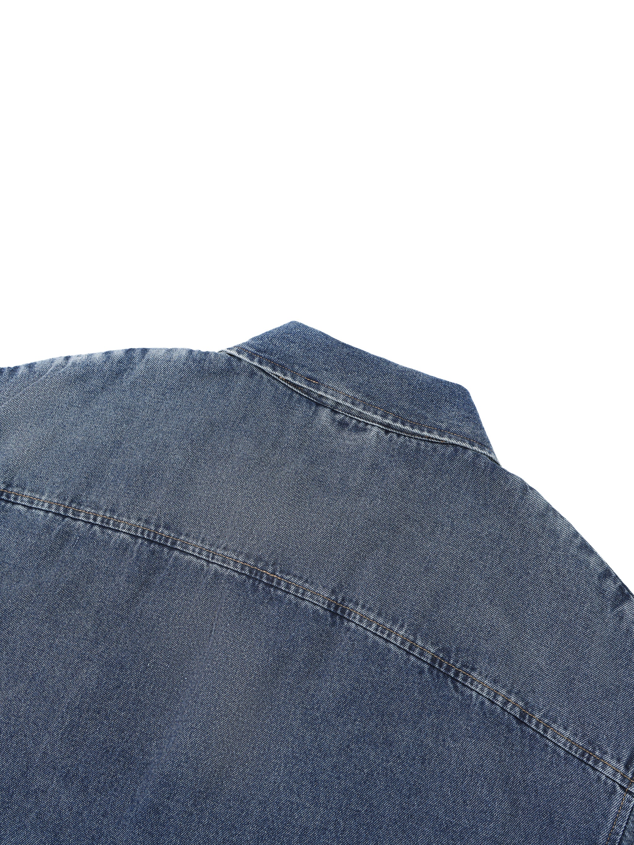 Unisex Vintage Wash Boxy Quarter-Zip Denim Shirt